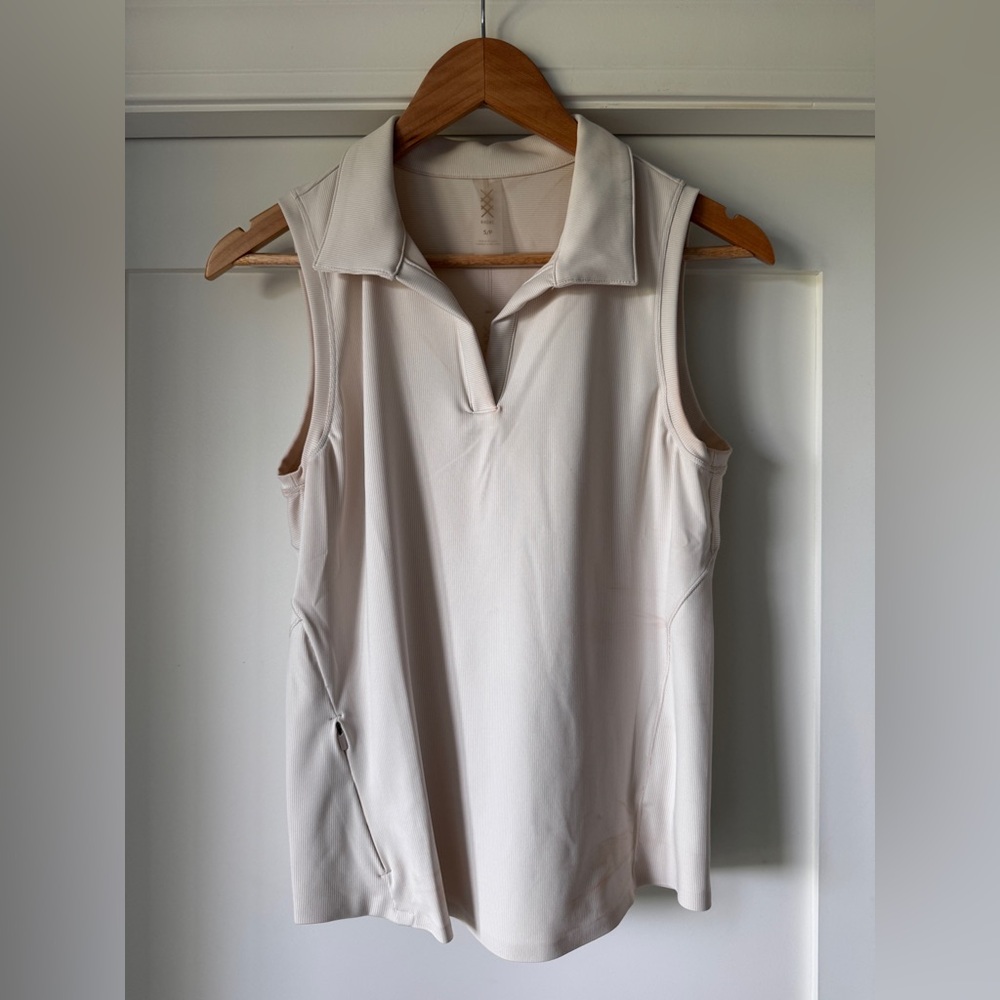 RHONE Women's Sleeveless Polo Tank Top in Light Beige